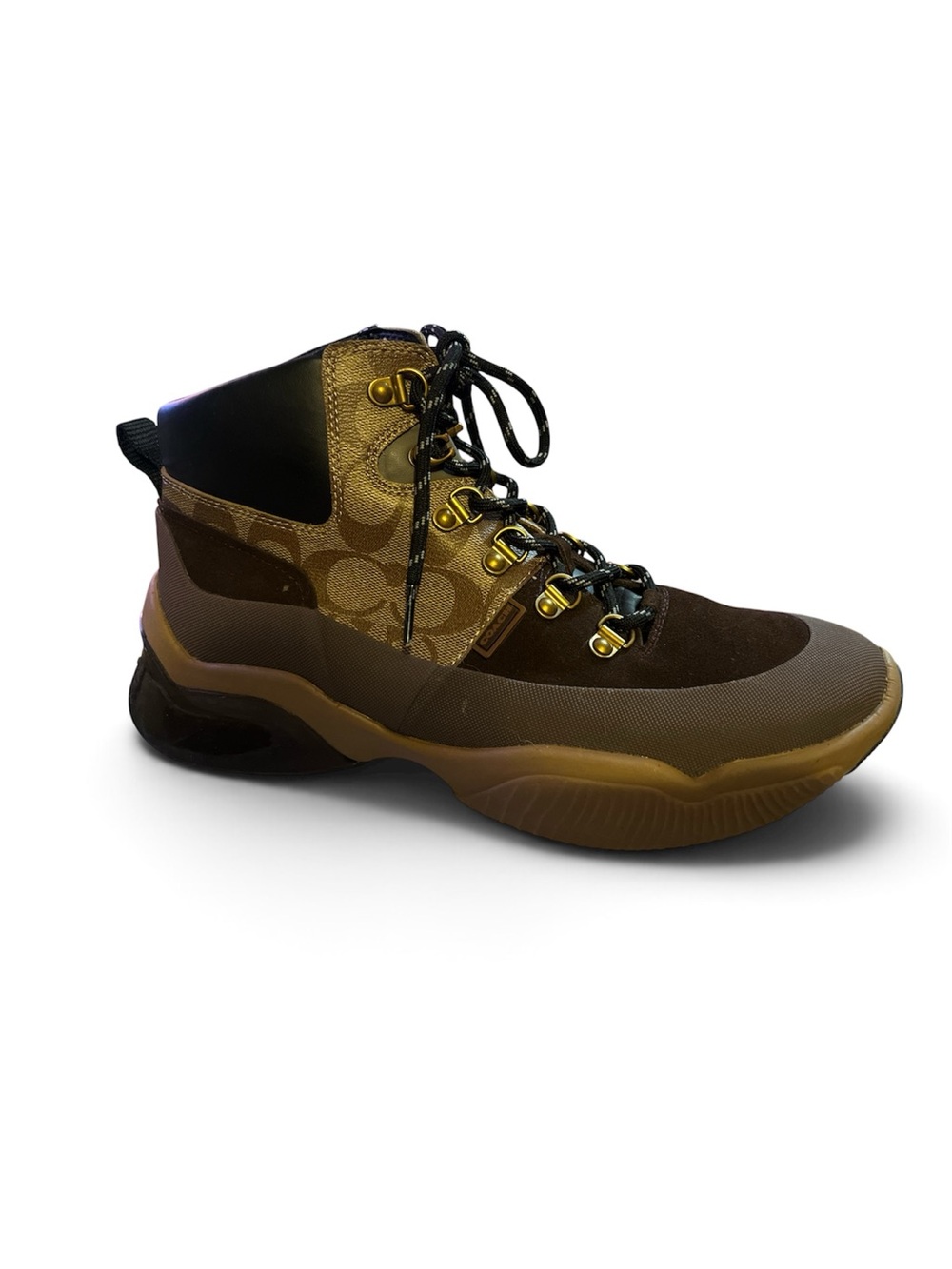Coach Men’s Brown and Black Signature High-Top Boat Sneaker